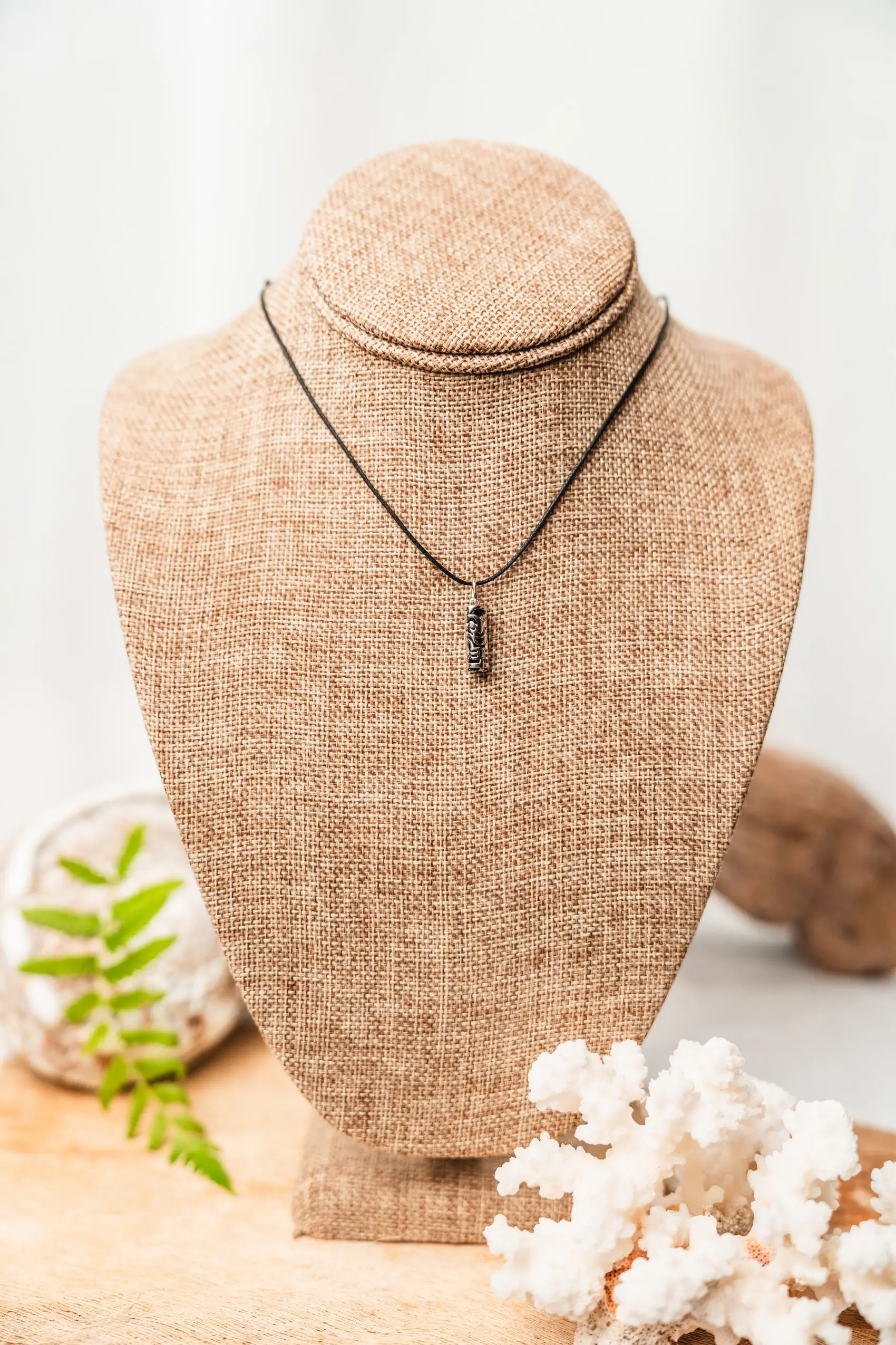 Tiki pendant, small, rhodium-plated 925 silver with Agathe stone